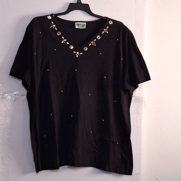 A CoConut Bay Women's Vintage Top Rhinestone V-Neck Office Siren Evening Plus 3X - Picture 1 of 8